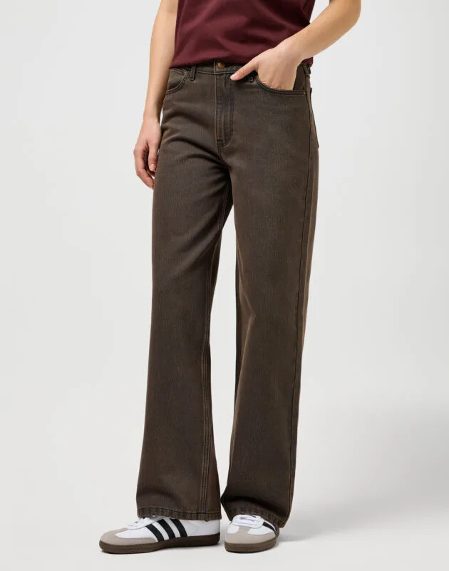 ג’ינס בגזרה ישרה ורחבה בצבע חום כהה