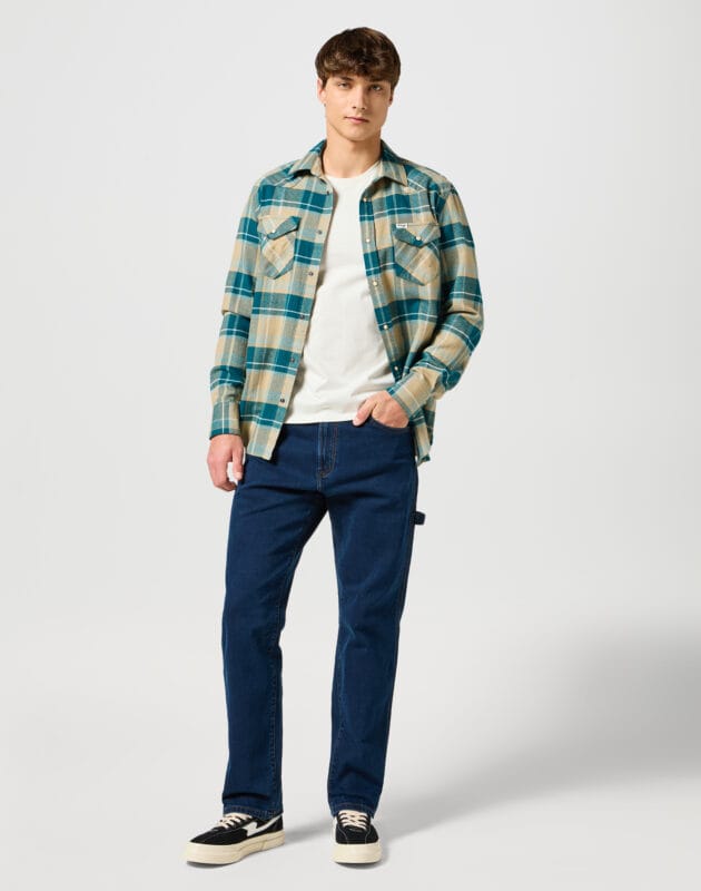 חולצת משבצות מכופתרת בצבע כחול צהוב