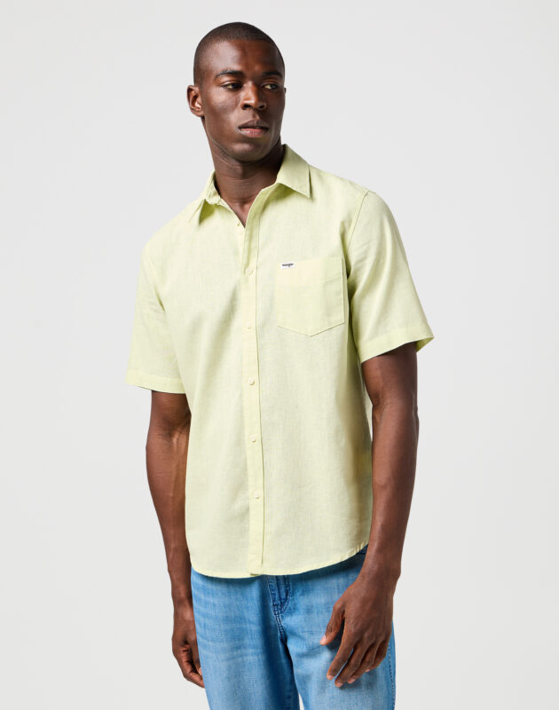 חולצת כותנה-פשתן עם שרוולים קצרים