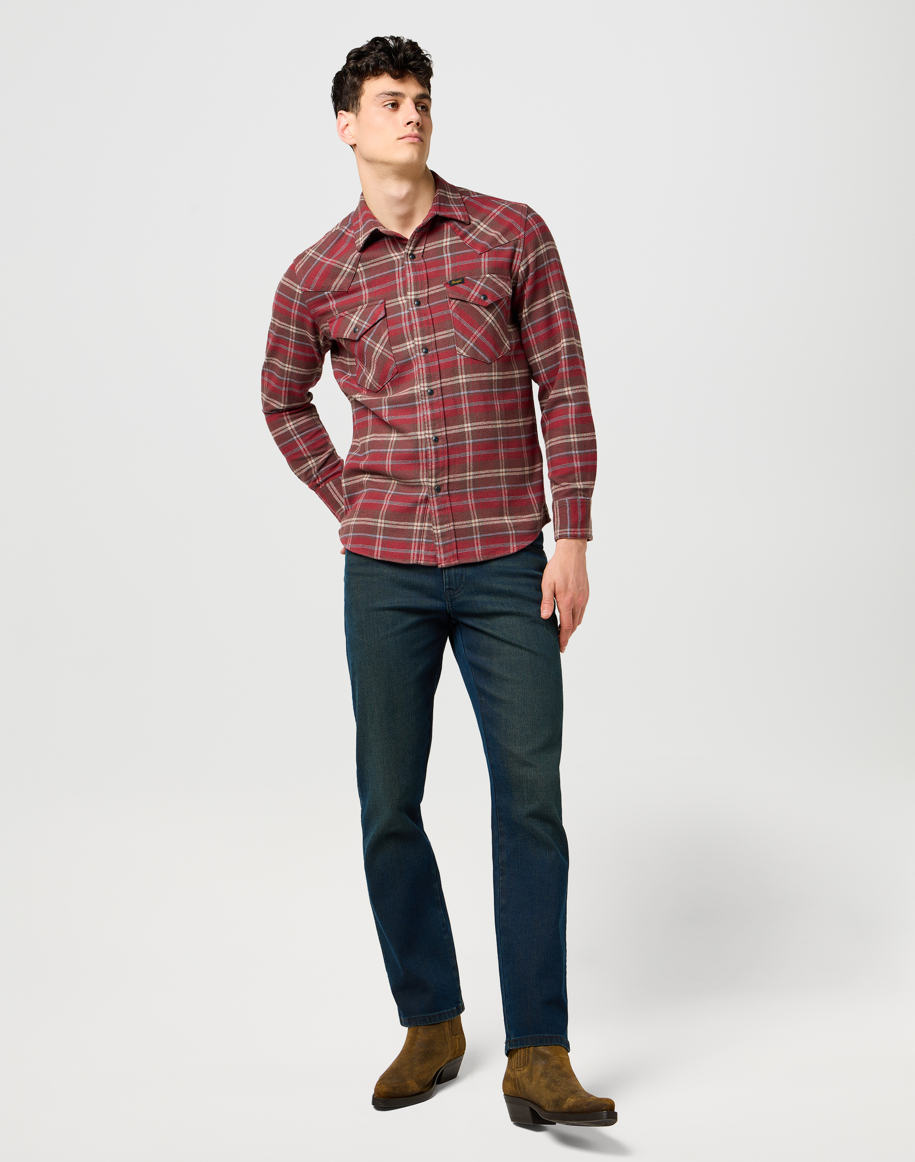 חולצה משובצת מכופתרת ארוכה – תמונה 3