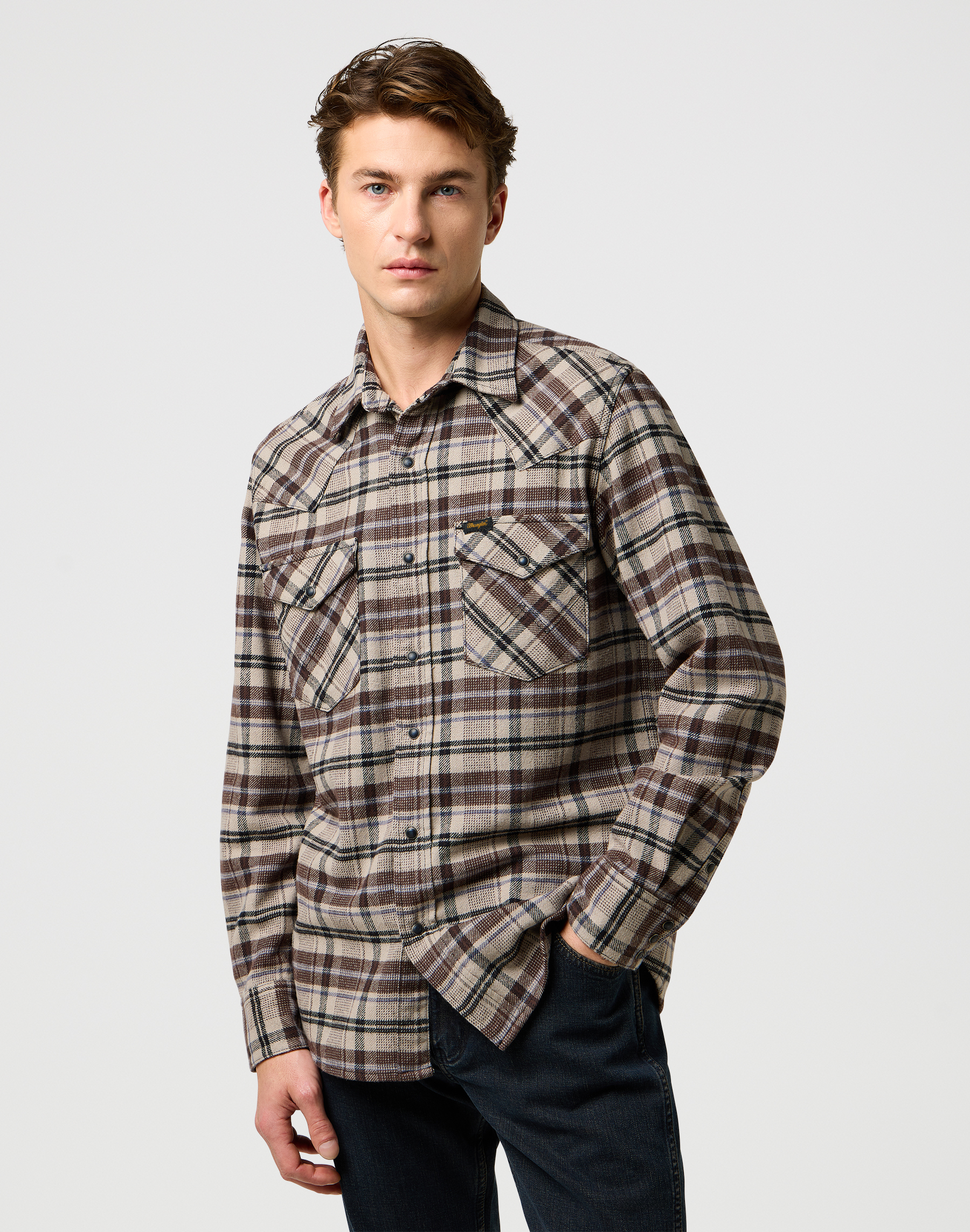 חולצה משובצת מכופתרת ארוכה